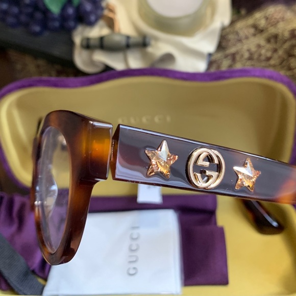 Authentic GUCCI 48 cat Crystals stars Acetate optical glasses - Picture 3 of 13